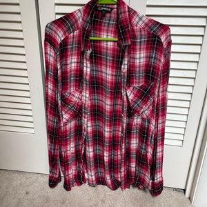 Red plaid lightweight button-up